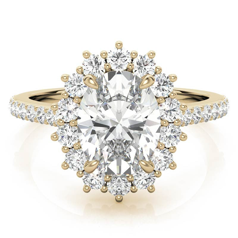 Oval Moissanite Halo Cathedral Engagement Ring