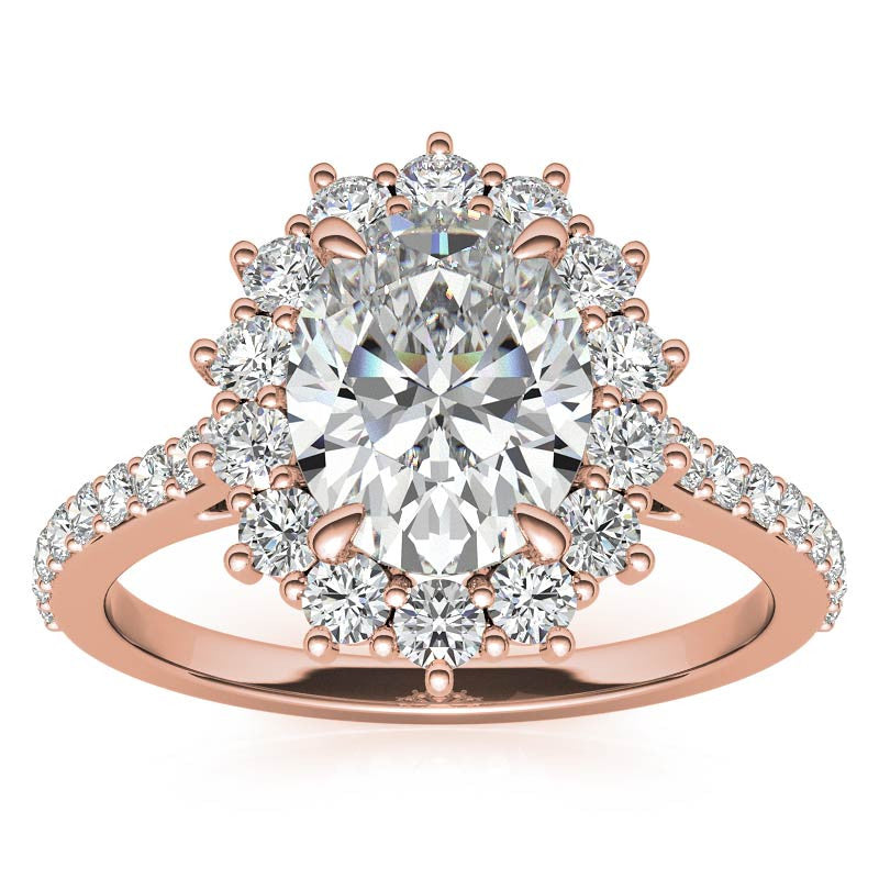 Oval Moissanite Halo Cathedral Engagement Ring