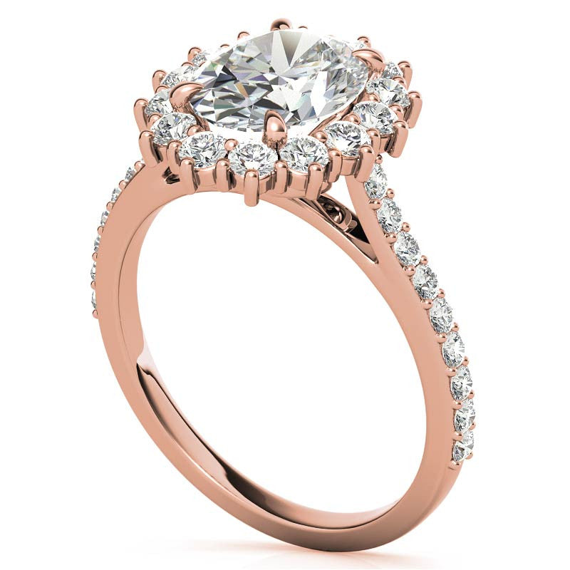 Oval Moissanite Halo Cathedral Engagement Ring