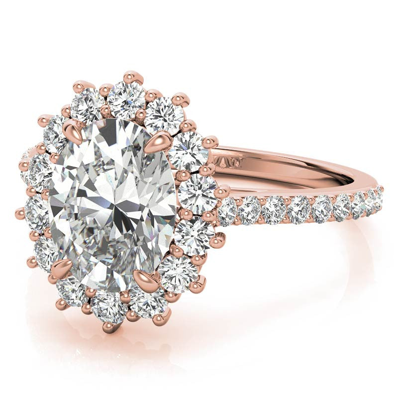 Oval Moissanite Halo Cathedral Engagement Ring