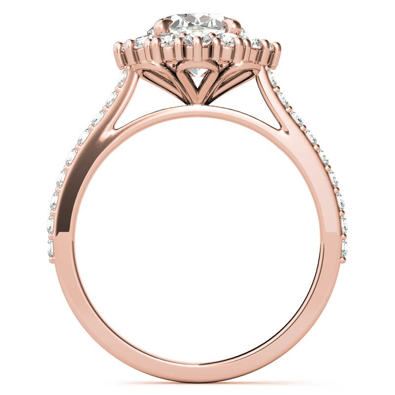 Oval Moissanite Halo Cathedral Engagement Ring