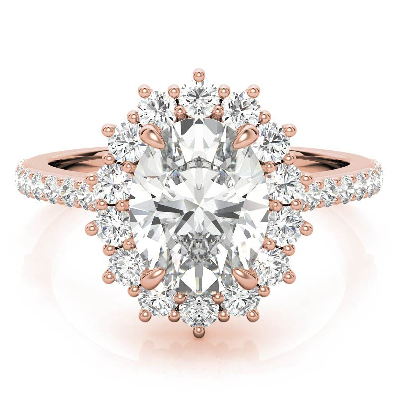 Oval Moissanite Halo Cathedral Engagement Ring