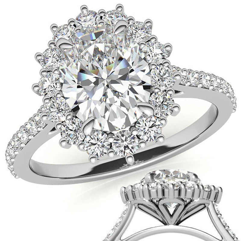 Oval Moissanite Halo Cathedral Engagement Ring