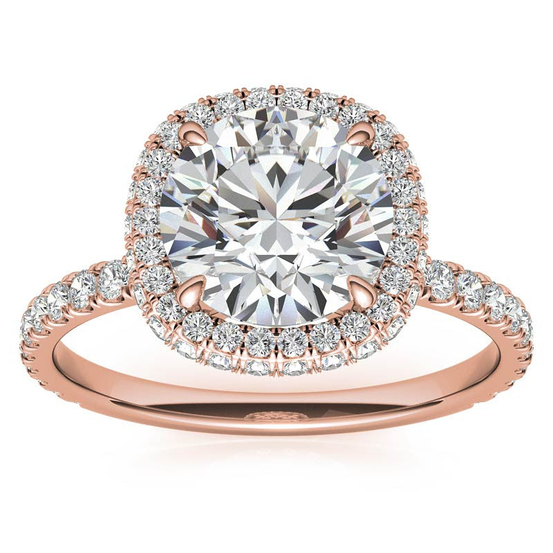 Round Encircled Moissanite Halo Engagement Ring