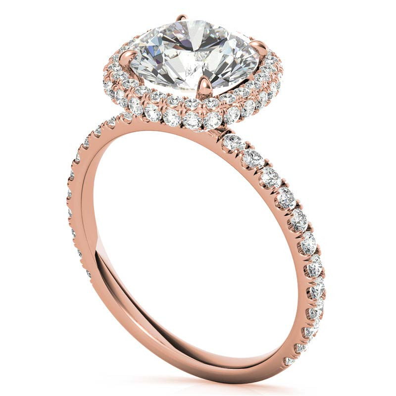 Round Encircled Moissanite Halo Engagement Ring