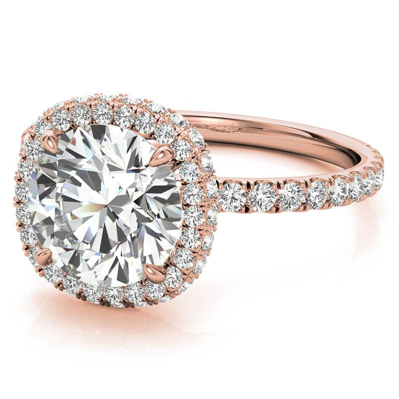 Round Encircled Moissanite Halo Engagement Ring