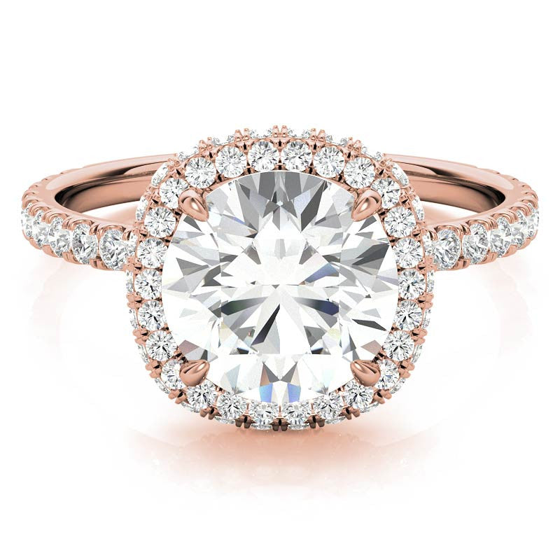 Round Encircled Moissanite Halo Engagement Ring