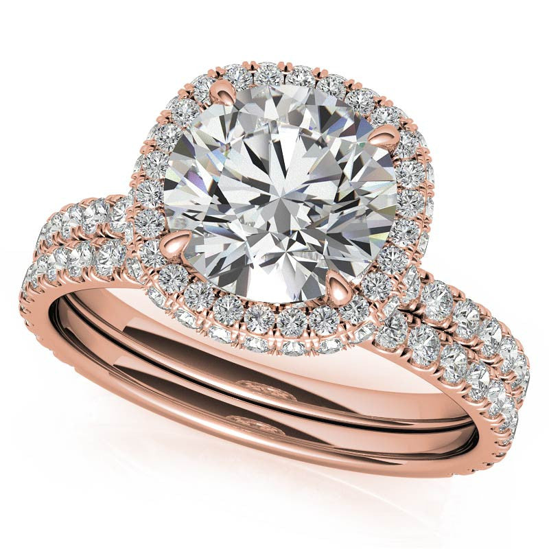 Round Encircled Moissanite Halo Engagement Ring