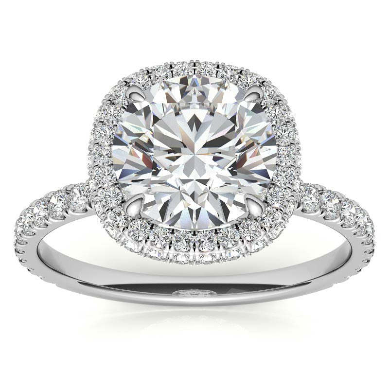 Round Encircled Moissanite Halo Engagement Ring