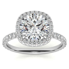 Round Encircled Moissanite Halo Engagement Ring
