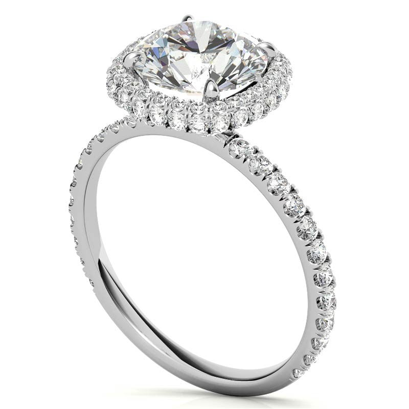 Round Encircled Moissanite Halo Engagement Ring