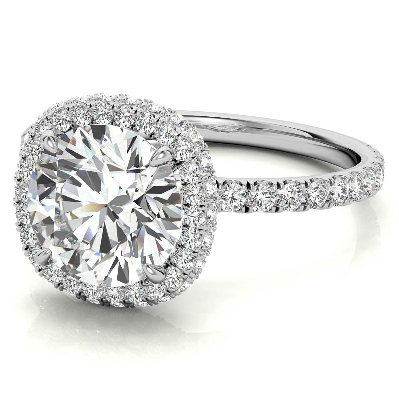 Round Encircled Moissanite Halo Engagement Ring