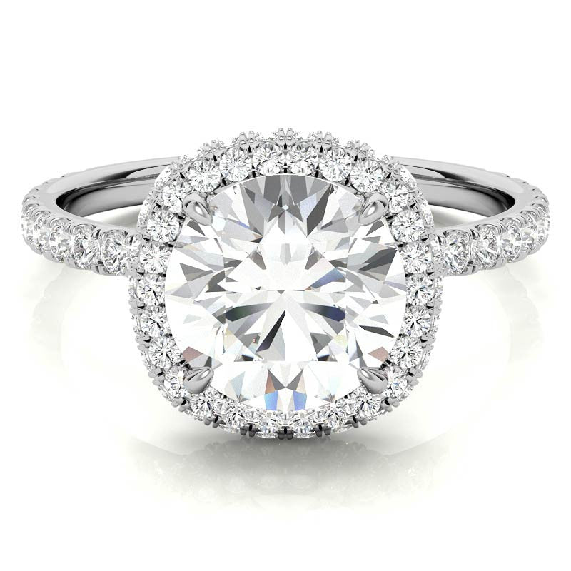 Round Encircled Moissanite Halo Engagement Ring