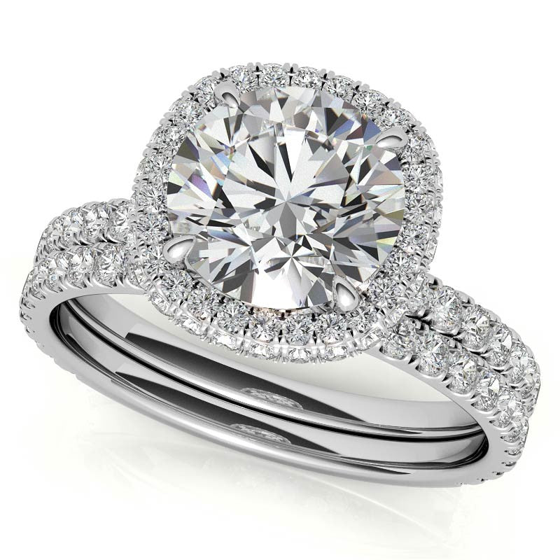 Round Encircled Moissanite Halo Engagement Ring