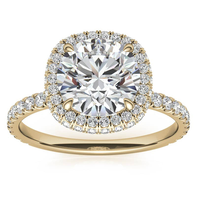 Round Encircled Moissanite Halo Engagement Ring