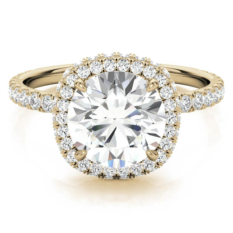 Round Encircled Moissanite Halo Engagement Ring