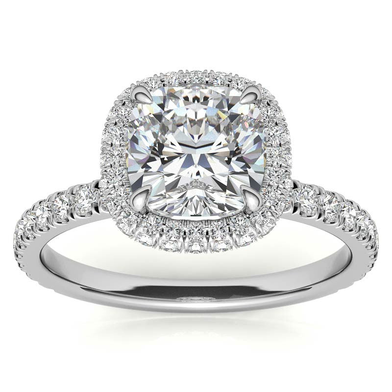 Cushion Encircled Moissanite Halo Engagement Ring
