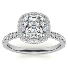 Cushion Encircled Moissanite Halo Engagement Ring