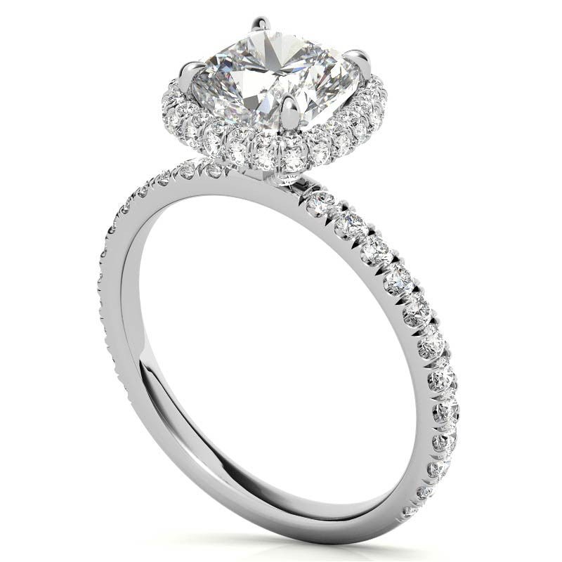 Cushion Encircled Moissanite Halo Engagement Ring