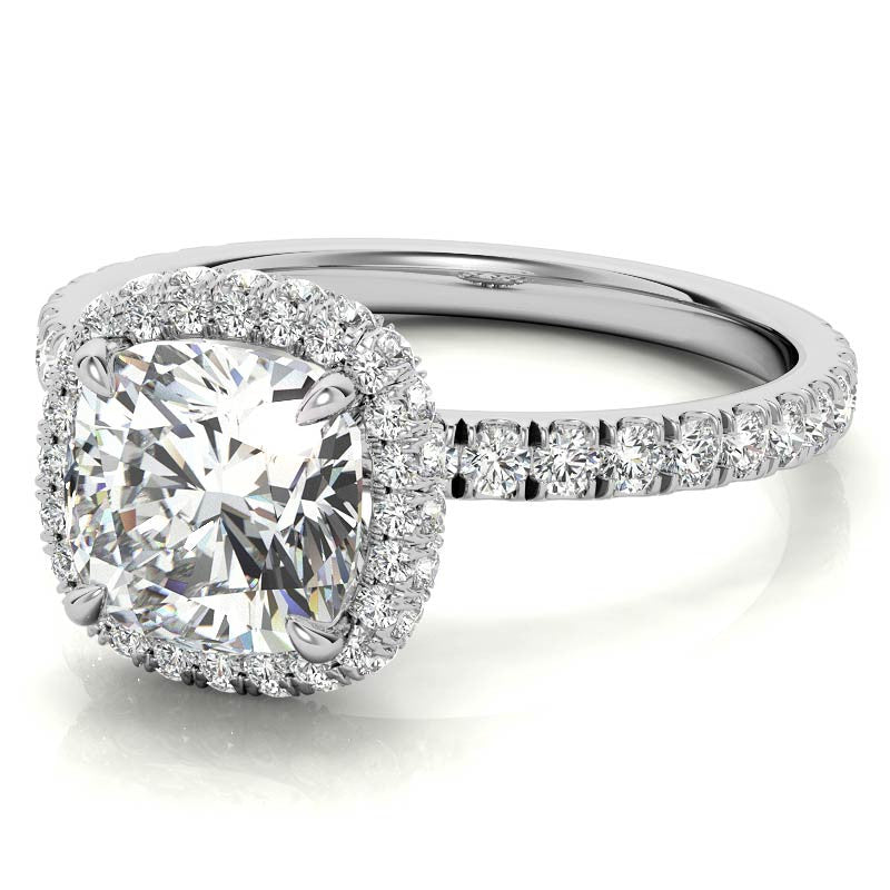 Cushion Encircled Moissanite Halo Engagement Ring