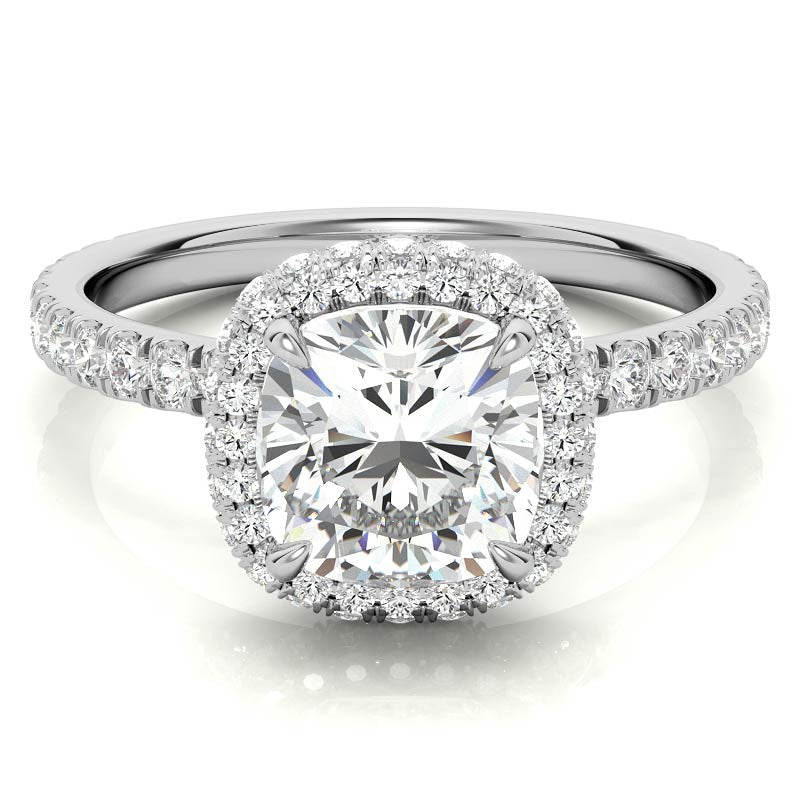 Cushion Encircled Moissanite Halo Engagement Ring
