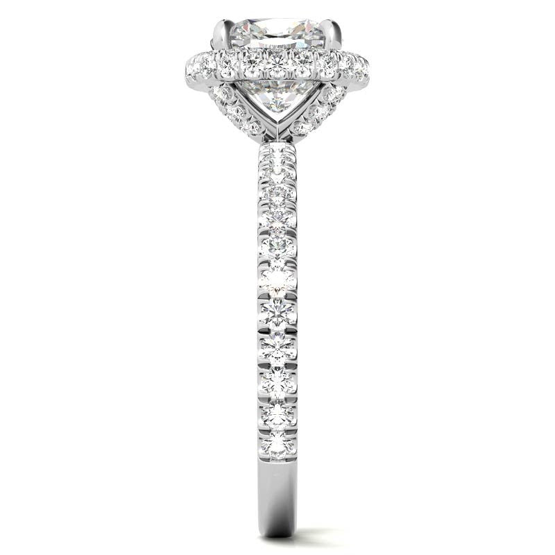 Cushion Encircled Moissanite Halo Engagement Ring