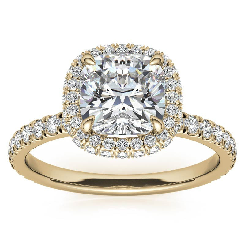 Cushion Encircled Moissanite Halo Engagement Ring