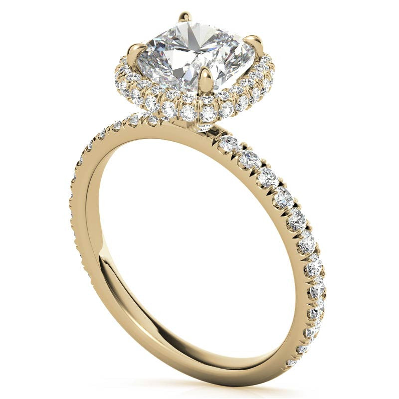Cushion Encircled Moissanite Halo Engagement Ring