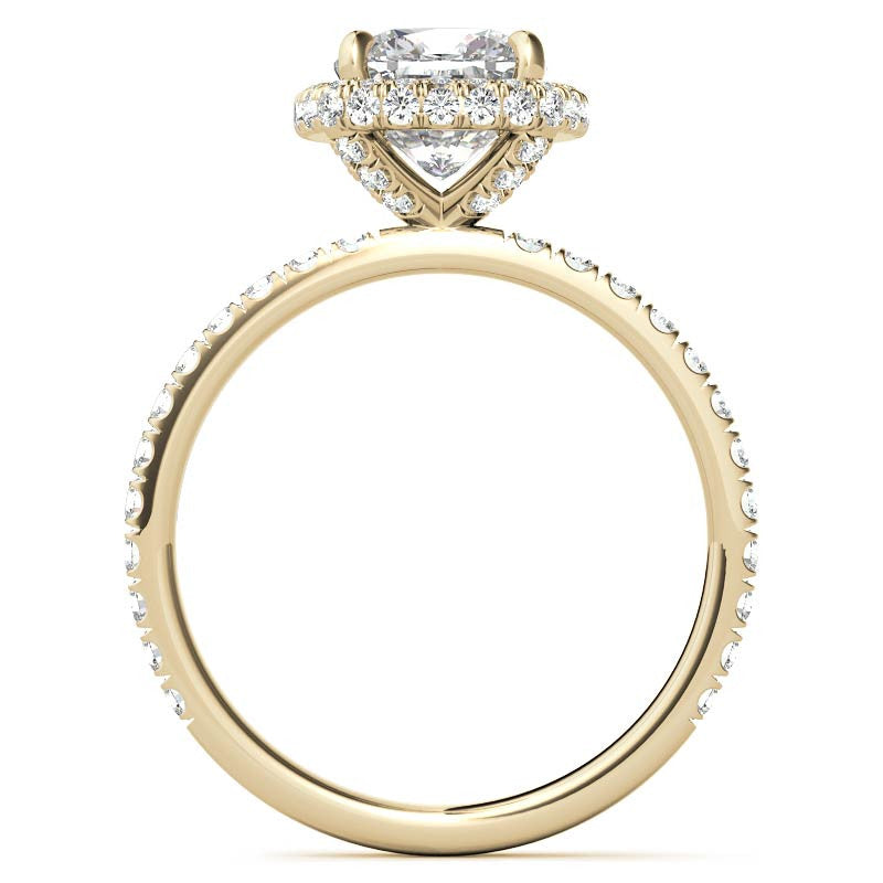 Cushion Encircled Moissanite Halo Engagement Ring