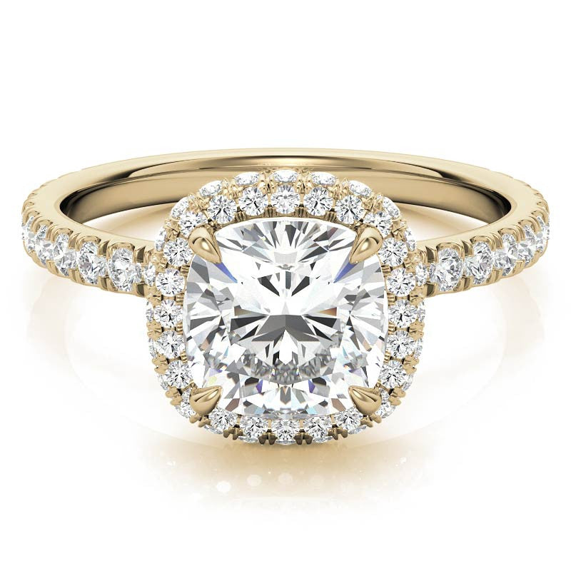 Cushion Encircled Moissanite Halo Engagement Ring