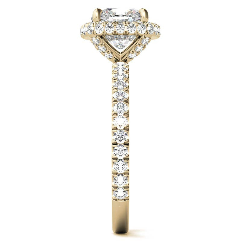 Cushion Encircled Moissanite Halo Engagement Ring