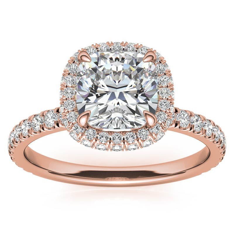 Cushion Encircled Moissanite Halo Engagement Ring