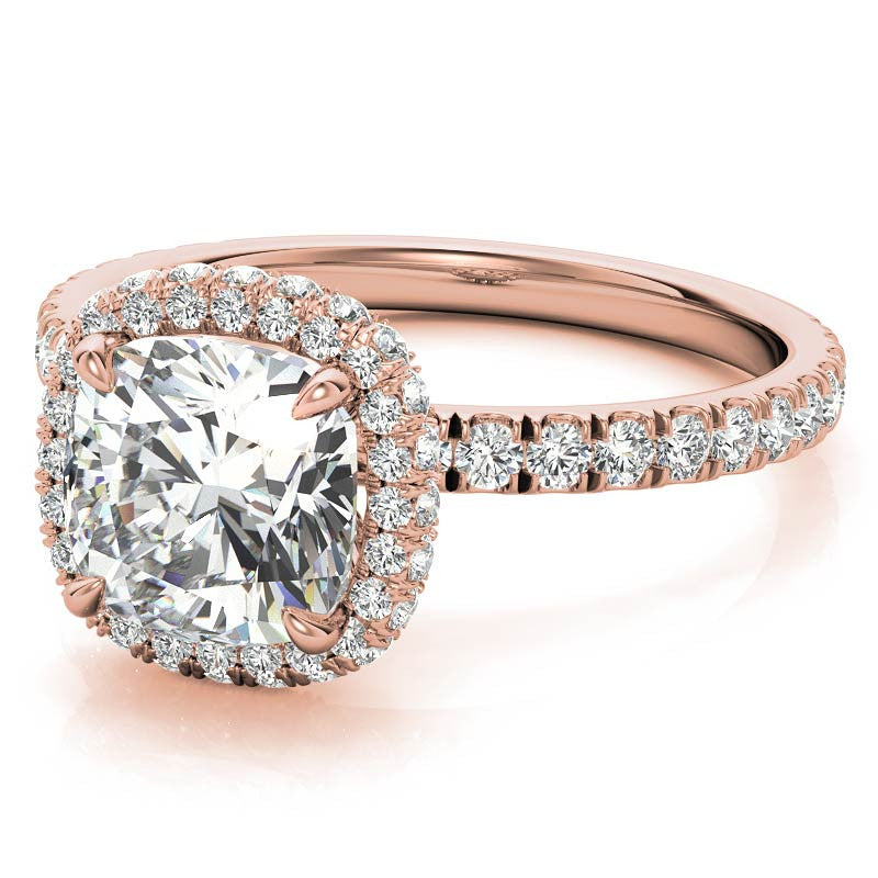 Cushion Encircled Moissanite Halo Engagement Ring
