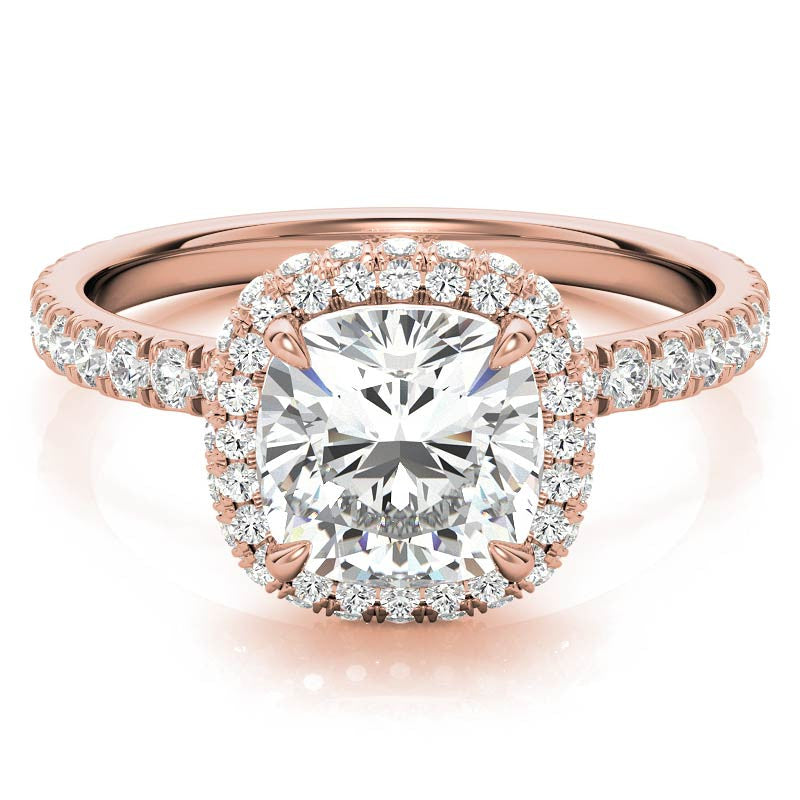 Cushion Encircled Moissanite Halo Engagement Ring