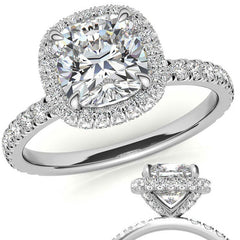 Cushion Encircled Moissanite Halo Engagement Ring
