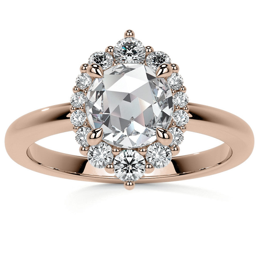 Rose Cut Graduated Halo Moissanite Engagement Ring