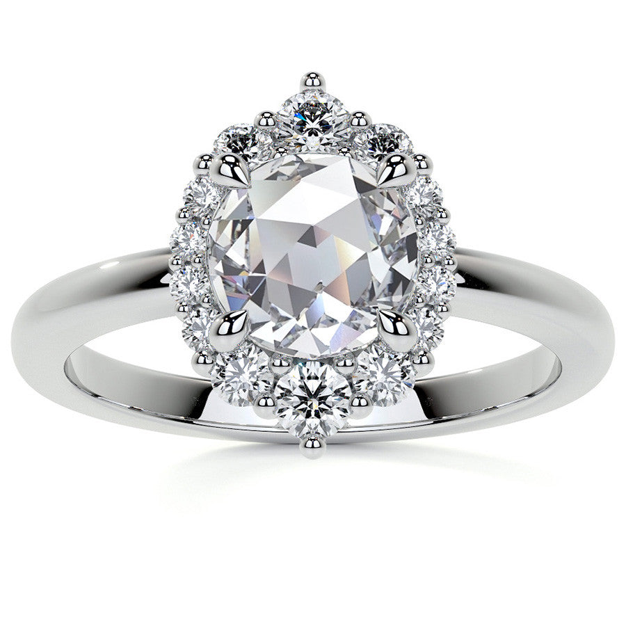 Rose Cut Graduated Halo Moissanite Engagement Ring