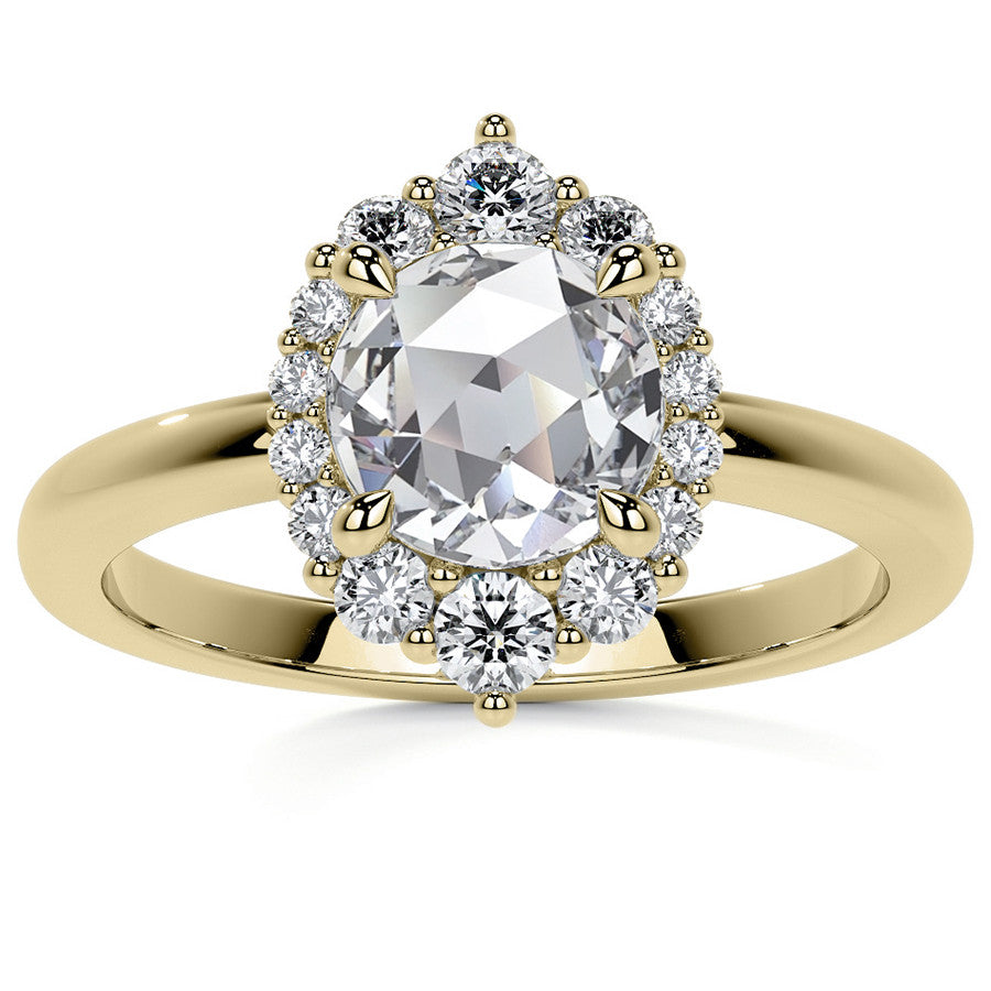 Rose Cut Graduated Halo Moissanite Engagement Ring