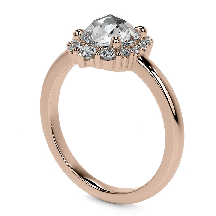 Rose Cut Graduated Halo Moissanite Engagement Ring