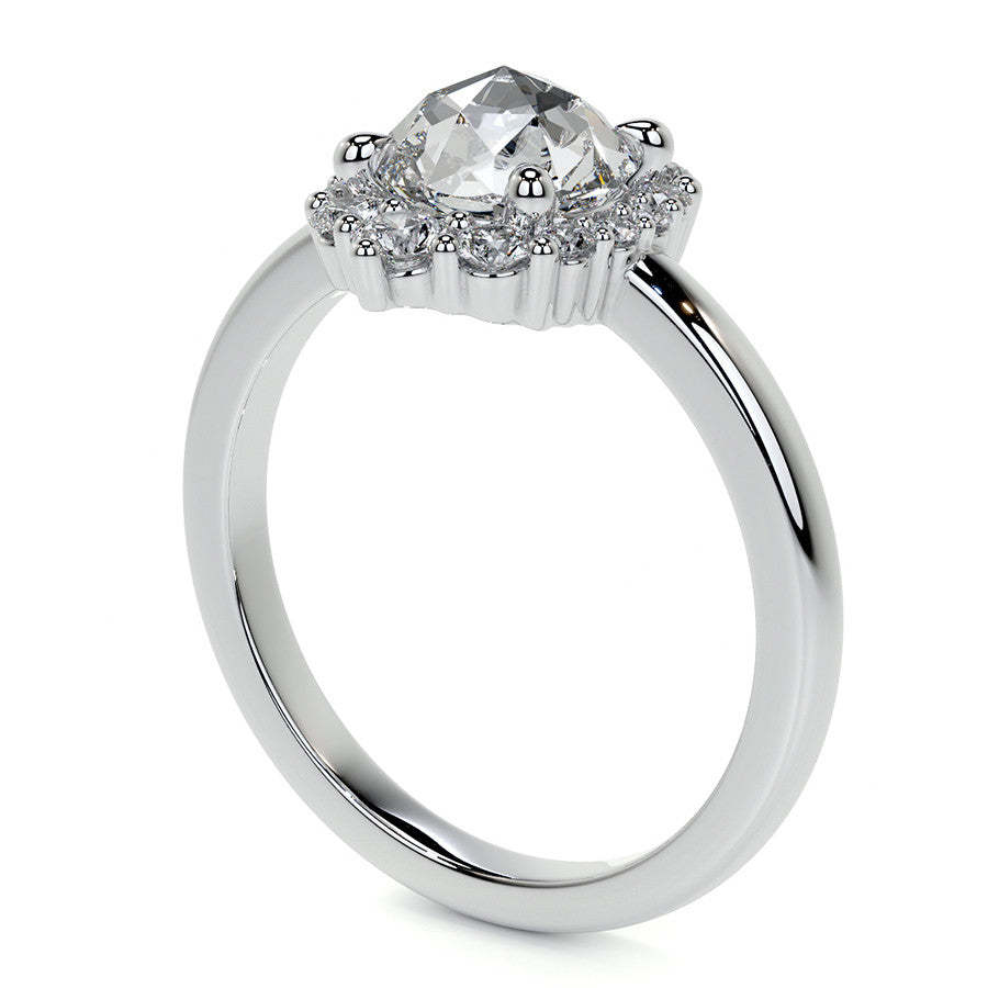 Rose Cut Graduated Halo Moissanite Engagement Ring