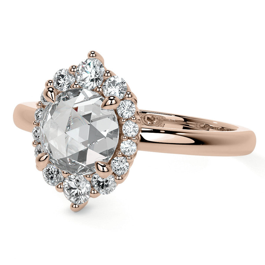 Rose Cut Graduated Halo Moissanite Engagement Ring