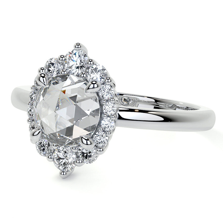 Rose Cut Graduated Halo Moissanite Engagement Ring