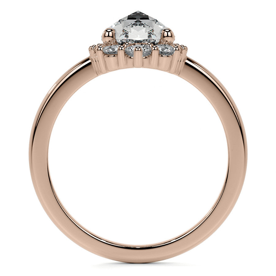 Rose Cut Graduated Halo Moissanite Engagement Ring