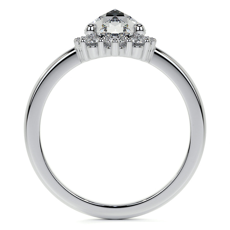 Rose Cut Graduated Halo Moissanite Engagement Ring