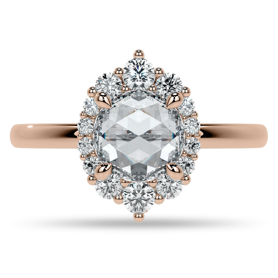 Rose Cut Graduated Halo Moissanite Engagement Ring
