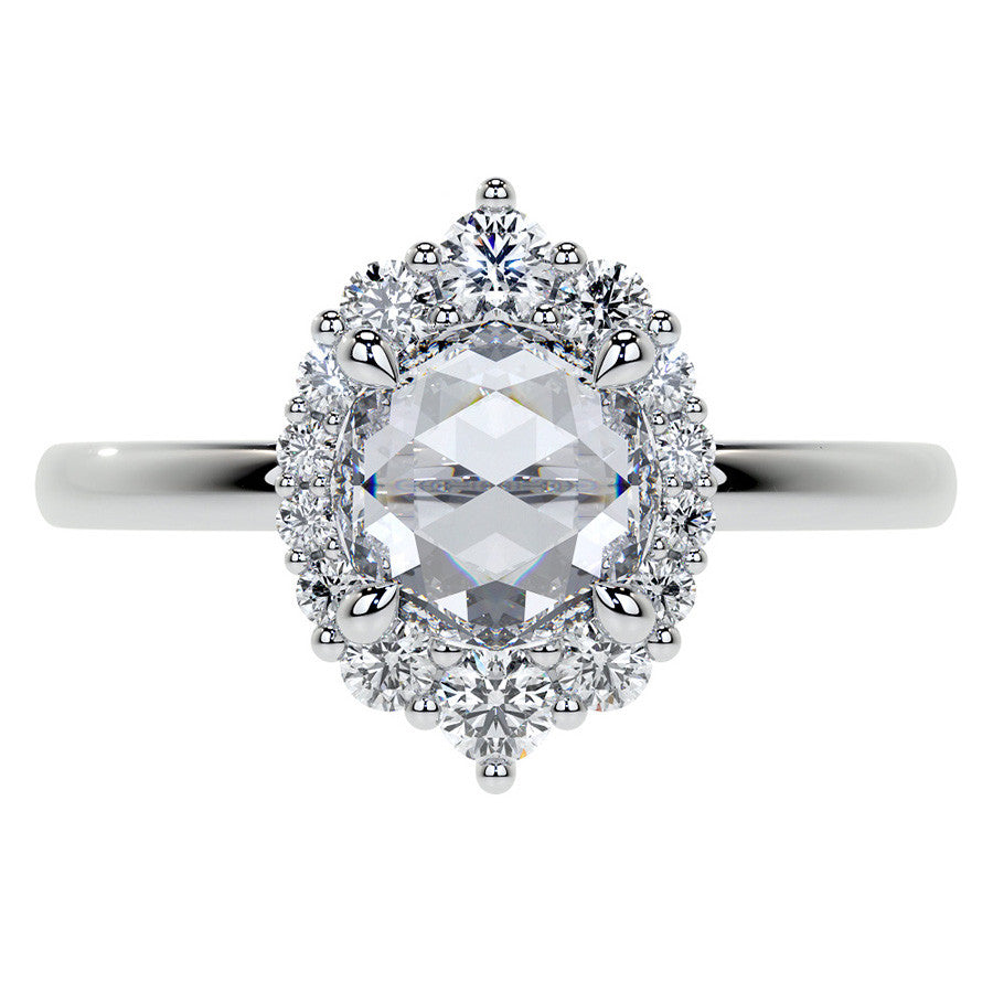 Rose Cut Graduated Halo Moissanite Engagement Ring