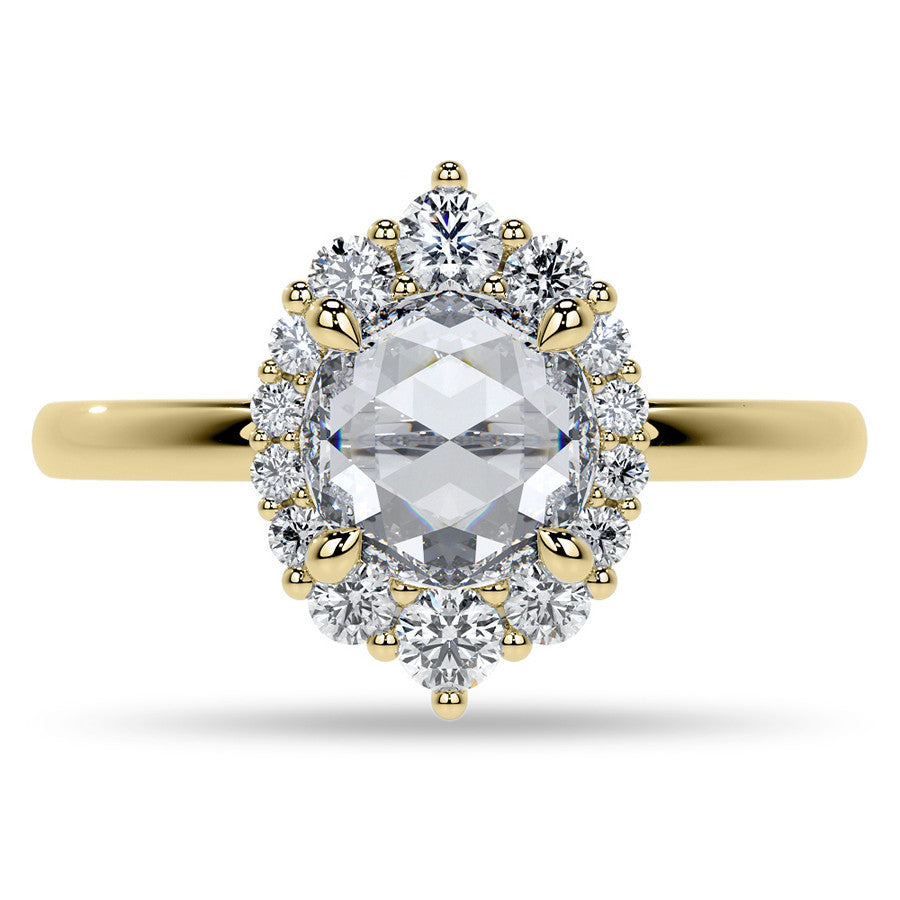 Rose Cut Graduated Halo Moissanite Engagement Ring