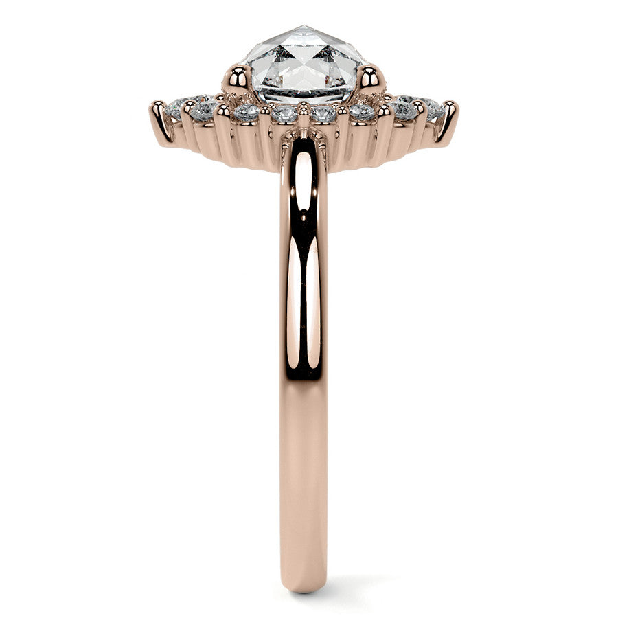 Rose Cut Graduated Halo Moissanite Engagement Ring