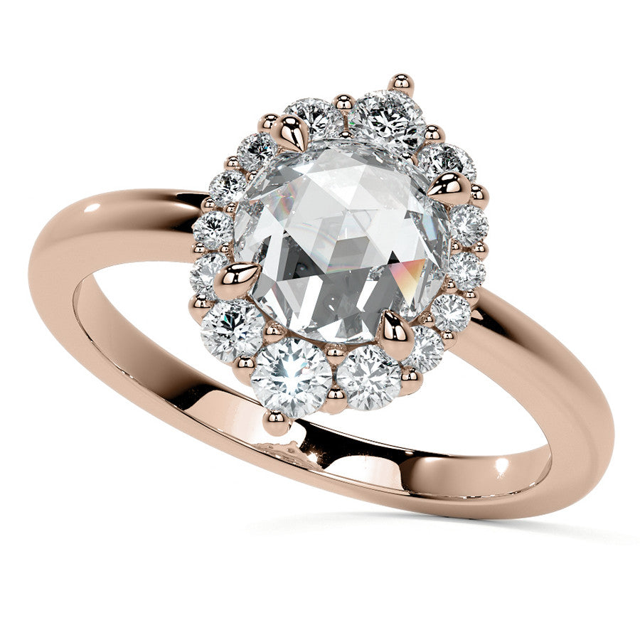 Rose Cut Graduated Halo Moissanite Engagement Ring
