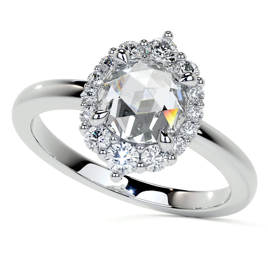 Rose Cut Graduated Halo Moissanite Engagement Ring